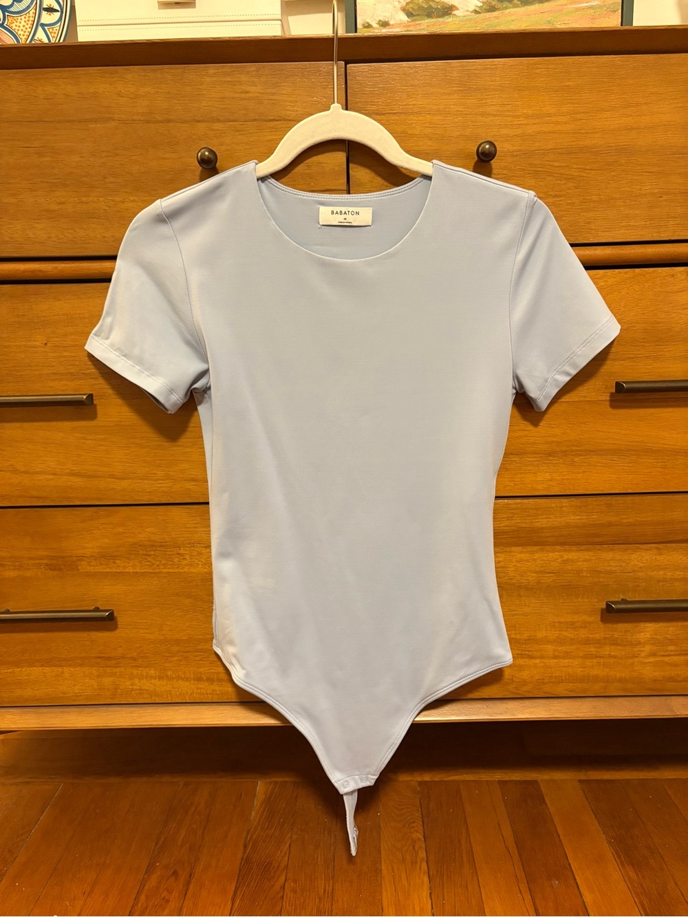 Aritzia Babaton CONTOUR CREW SHORTSLEEVE Size M Cement Blue NWOT